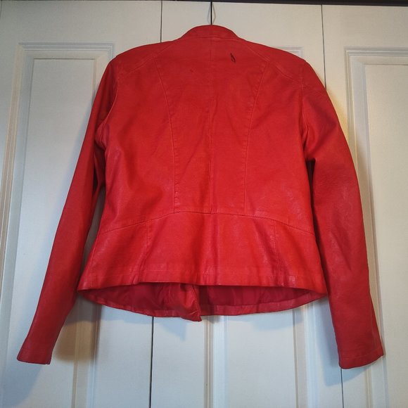 Yest Fashion Bright Orange Faux Leather Moto Jacket - Picture 4 of 6